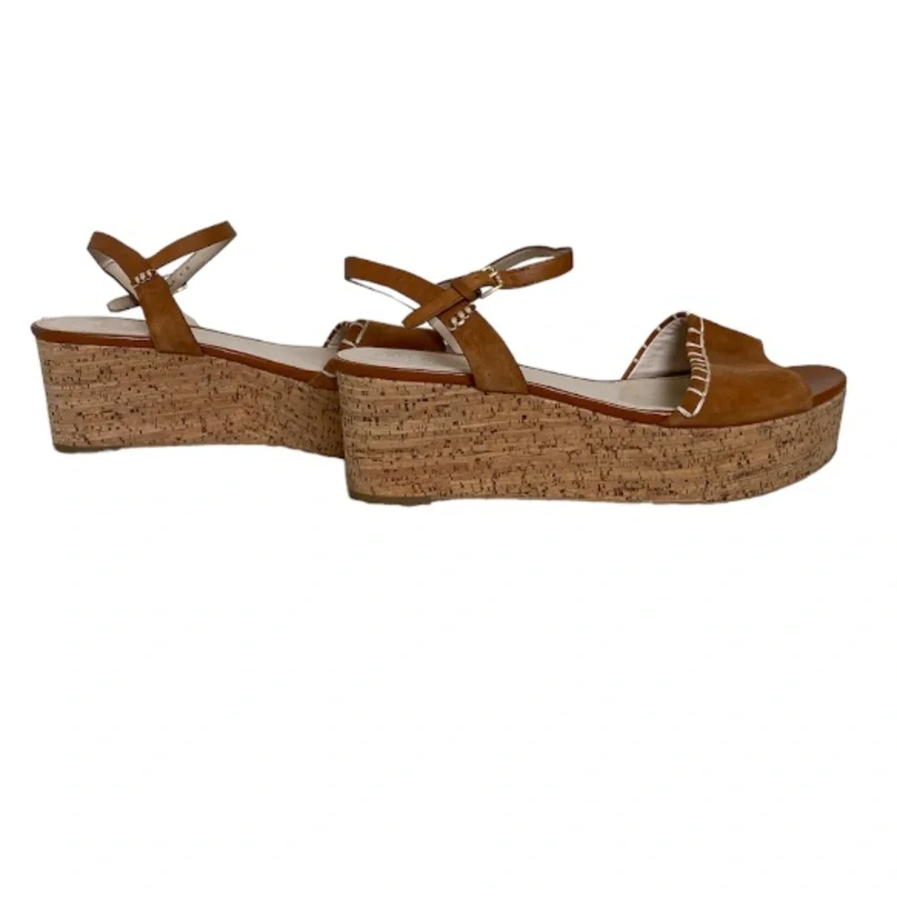 Cole Haan Brown Suede Platform Wedge Sandals Size 8.5 Cork Heel Neutral